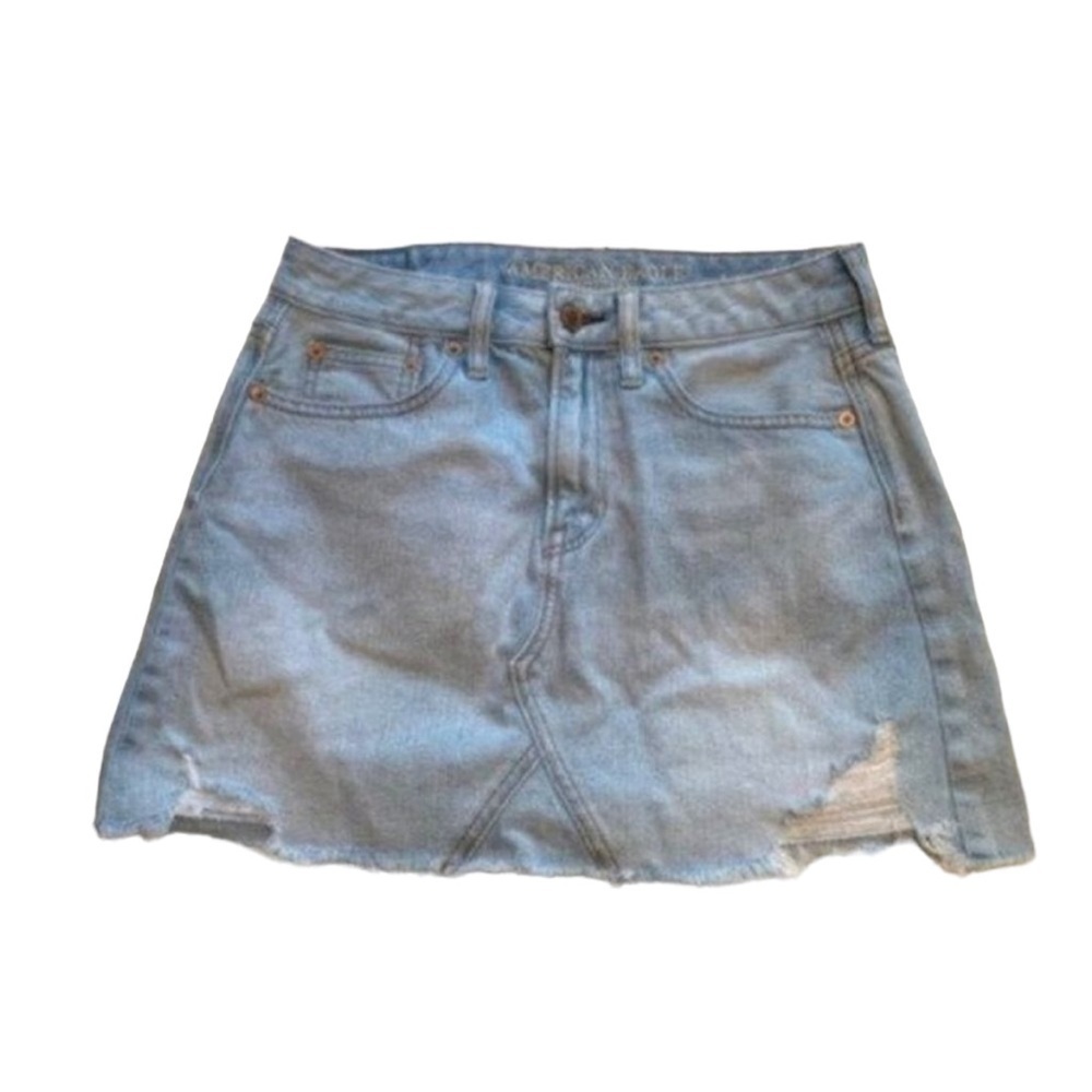 American Eagle Women's Size 2 Denim Mini Skirt Cut Off Light Wash Distressed